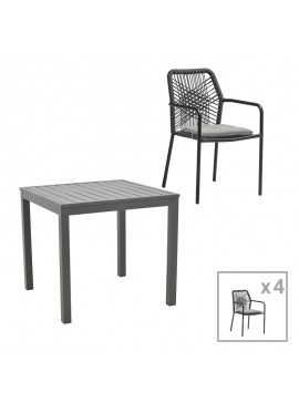 Τραπεζαρία Kliton-Kherson σετ 5τεμ pakoworld αλουμίνιο σε ανθρακί απόχρωση 80x80x74εκ