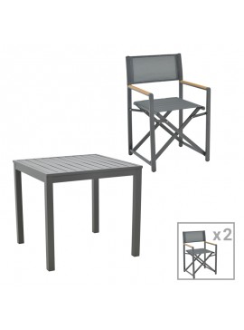 Τραπεζαρία Kliton-Mabu σετ 3τεμ pakoworld αλουμίνιο σε ανθρακί απόχρωση 80x80x74εκ