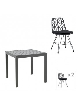 Τραπεζαρία Kliton-Naoki σετ 3τεμ pakoworld ανθρακί αλουμίνιο και μέταλλο σε μαύρη απόχρωση 80x80x74εκ