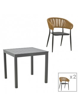 Τραπεζαρία Kliton-Raven σετ 3τεμ pakoworld αλουμίνιο σε ανθρακί απόχρωση 80x80x74εκ