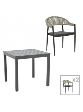 Τραπεζαρία Kliton- Elation σετ 3τεμ pakoworld αλουμίνιο σε ανθρακί απόχρωση 80x80x74εκ