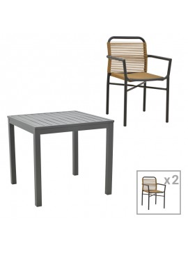 Τραπεζαρία Kliton-Clutch σετ 3τεμ pakoworld αλουμίνιο σε ανθρακί απόχρωση 80x80x74εκ