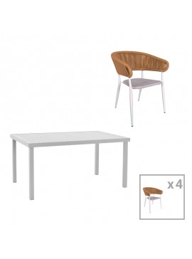 Τραπεζαρία Kliton-Raven σετ 5τεμ pakoworld αλουμίνιο σε λευκή απόχρωση 150x80x74εκ