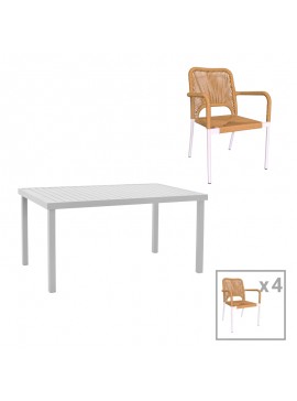 Τραπεζαρία Kliton-Norture σετ 5τεμ pakoworld αλουμίνιο σε λευκή απόχρωση 150x80x74εκ