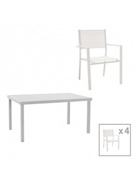 Τραπεζαρία Zacreta-Kliton σετ 5τεμ pakoworld αλουμίνιο σε λευκή απόχρωση 150x80x74εκ