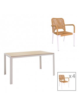 Intrahome Τραπεζαρία Nares-Norture A σετ 5τεμ Intrahome λευκό αλουμίνιο και plywood σε φυσική απόχρωση 140x80x72.5εκ | SKU: INTRAPA-311111032