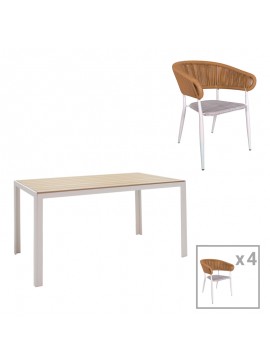 Intrahome Τραπεζαρία Nares-Raven A σετ 5τεμ Intrahome λευκό αλουμίνιο και plywood σε φυσική απόχρωση 140x80x72.5εκ | SKU: INTRAPA-311111033