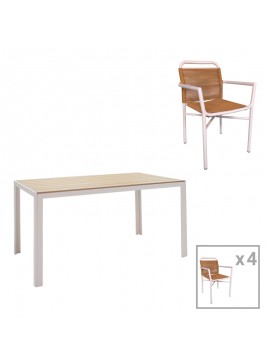 Intrahome Τραπεζαρία Nares-Clutch A σετ 5τεμ Intrahome λευκό αλουμίνιο και plywood σε φυσική απόχρωση 140x80x72.5εκ | SKU: INTRAPA-311111037