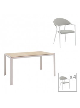 Intrahome Τραπεζαρία Nares-Pino A σετ 5τεμ Intrahome λευκό αλουμίνιο και plywood σε φυσική απόχρωση 140x80x72.5εκ | SKU: INTRAPA-311111030
