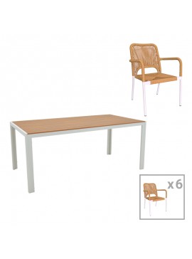 Intrahome Τραπεζαρία Nares-Norture B σετ 7τεμ Intrahome λευκό αλουμίνιο και plywood σε φυσική απόχρωση 180x90x72.5εκ | SKU: INTRAPA-311111042