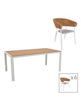 Intrahome Τραπεζαρία Nares-Raven B σετ 7τεμ Intrahome λευκό αλουμίνιο και plywood σε φυσική απόχρωση 180x90x72.5εκ | SKU: INTRAPA-311111043