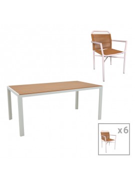 Intrahome Τραπεζαρία Nares-Clutch B σετ 7τεμ Intrahome λευκό αλουμίνιο και plywood σε φυσική απόχρωση 180x90x72.5εκ | SKU: INTRAPA-311111047
