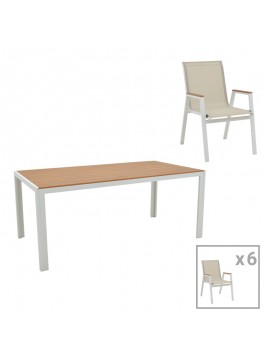 Intrahome Τραπεζαρία Nares-Azelie B σετ 7τεμ Intrahome λευκό αλουμίνιο και plywood σε φυσική απόχρωση 180x90x72.5εκ | SKU: INTRAPA-311111049