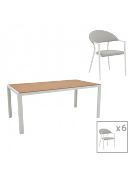 Intrahome Τραπεζαρία Nares-Pino B σετ 7τεμ Intrahome λευκό αλουμίνιο και plywood σε φυσική απόχρωση 180x90x72.5εκ | SKU: INTRAPA-311111040