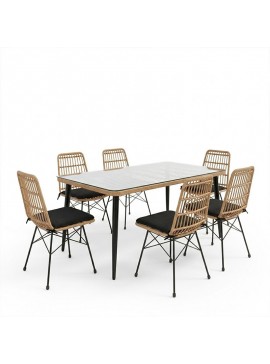 Τραπεζαρία Tiul U σετ 7τεμ Intrahome rattan pe σε φυσική απόχρωση και μαύρο μέταλλο 160x90x78εκ INTRAPA-311111076