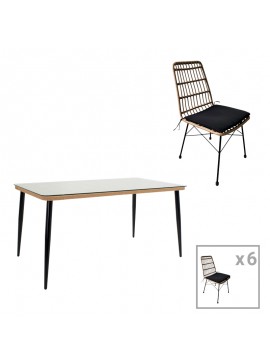 Intrahome Τραπεζαρία Naoki U σετ 7τεμ Intrahome rattan pe σε φυσική απόχρωση και μαύρο μέταλλο 160x90x78εκ | SKU: INTRAPA-311111076