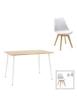 Τραπεζαρία Gaston-Cuba pakoworld σετ 5τεμ pp-mdf σε λευκή-sonoma απόχρωση120x80x75εκ