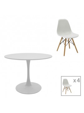 Τραπεζαρία Julita-Balou pakoworld σετ 5τεμ pp-mdf λευκo Φ100x73εκ