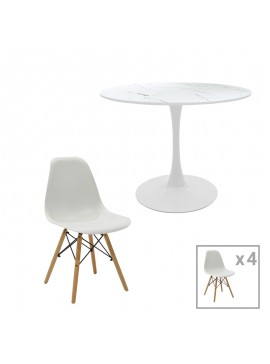 Τραπεζαρία Julita-Balou pakoworld σετ 5τεμ pp-mdf σε λευκό μαρμάρου απόχρωση Φ120x73εκ