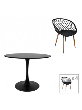 Τραπεζαρία Ezra-Balou pakoworld σετ 5τεμ pp-mdf σε μαύρη-φυσικό απόχρωση Φ100x73εκ