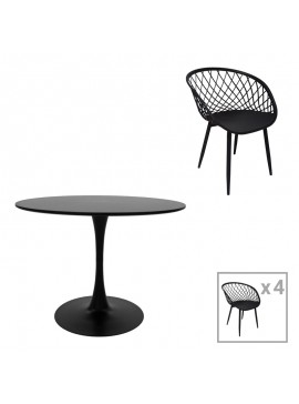 Τραπεζαρία Ezra-Balou pakoworld σετ 5τεμ pp-mdf σε μαύρη απόχρωση Φ100x73εκ