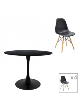 Τραπεζαρία Julita-Balou σετ 5τεμ pakoworld MDF-PP σε μαύρο-φυσικό απόχρωση Φ120x73εκ