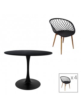 Τραπεζαρία Ezra-Balou pakoworld σετ 5τεμ pp-mdf σε μαύρη-φυσικό απόχρωση Φ120x73εκ