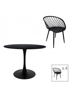 Τραπεζαρία Ezra-Balou pakoworld σετ 5τεμ pp-mdf σε μαύρη απόχρωση Φ120x73εκ