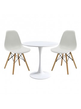 Intrahome Τραπεζαρία Elijah-EVERESTA Intrahome σετ 3τεμ pp-pu σε λευκή απόχρωση με φυσικό πόδι Φ60x74εκ | SKU: INTRAPA-311112254
