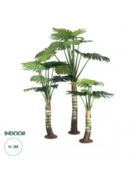 20090 GloboStar®  Artificial Garden MONSTERA SET 20090 - Τεχνητό Διακοσμητικό Σετ Φυτών Μονστέρα A:Υ300cm B:Υ200cm C:Υ150cm