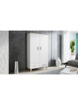 Waredrobe LOTTA  dimond white/lsonoma oak DIOMMI CAMA-LOTTA-SZAFA-2D2S-BI/DSO DIOMMI-60-19753