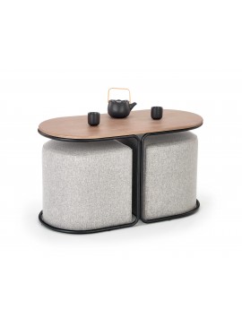 PAMPA, coffee table with pouffes, top: walnut, legs: black, pouffe: grey DIOMMI V-CH-PAMPA-LAW DIOMMI-60-21654