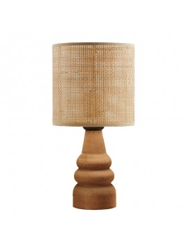 Επιτραπέζιο φωτιστικό Salpe pakoworld ξύλο οξιάς και pe rattan σε φυσικό χρώμα Φ15x32εκ