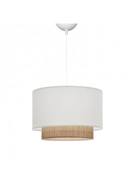 Φωτιστικό οροφής Newbay pakoworld ύφασμα και ψάθα σε λευκό-φυσικό χρώμα Φ30x20εκ