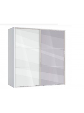 Ντουλάπα Συρόμενη με καθρέφτη, AVA 41, 160x200x59 , λευκό  με  λευκο  γυαλιστερό Genomax  12814-3212122598