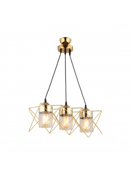 202-0036 GloboStar®  PLEX 202-0036 Μοντέρνο Κρεμαστό Φωτιστικό Πλέγμα Τρίφωτο 3 x E27 IP20 Χρυσό Μέταλλο με Διάφανο Γυαλί - Μ56 x Π17 x Υ24cm
