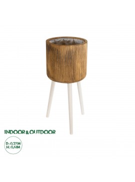 20555 GloboStar®  Artificial Garden JAMAICA 20555 Διακοσμητικό Ξύλινο Κασπώ Γλάστρα - Flower Pot Καφέ Φ27 x Υ61cm