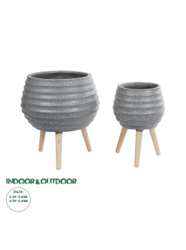 20568 GloboStar®  Artificial Garden MARYLAND 20568 ΣΕΤ 2 Διακοσμητικά Πολυεστερικά Τσιμεντένιά Κασπώ Γλάστρες - Flower Pots Γκρι A:Φ39 x Υ45cm B:Φ29 x Υ40cm