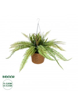 20629 GloboStar®  Artificial Garden FERN HANGING BOUQUET PLANT 20629 Τεχνητό Κρεμαστό Διακοσμητικό Φυτό Φτέρης  Y56cm