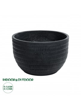 20702 GloboStar®  Artificial Garden VEGAS 20702 Διακοσμητικό Πολυεστερικό Τσιμεντένιο Κασπώ Γλάστρα - Flower Pot Μαύρο Φ45 x Υ28cm