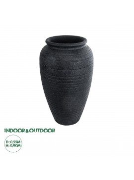 20718 GloboStar®  Artificial Garden OLYMPIA 20718 Επιδαπέδιο Πολυεστερικό Τσιμεντένιο Κασπώ Γλάστρα - Flower Pot Μαύρο Φ55 x Υ90cm