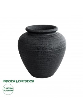 20719 GloboStar®  Artificial Garden OLYMPIA 20719 Επιδαπέδιο Πολυεστερικό Τσιμεντένιο Κασπώ Γλάστρα - Flower Pot Μαύρο Φ55 x Υ60cm