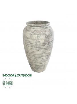 20721 GloboStar®  Artificial Garden IRISH 20721 Επιδαπέδιο Πολυεστερικό Τσιμεντένιο Κασπώ Γλάστρα - Flower Pot Λευκό με Μπεζ Φ55 x Υ90cm