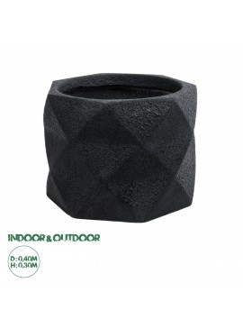 20726 GloboStar®  Artificial Garden GENOVA 20726 Επιδαπέδιο Πολυεστερικό Τσιμεντένιο Κασπώ Γλάστρα - Flower Pot Μαύρο Φ40 x Υ30cm
