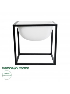 20754 GloboStar®  Artificial Garden FIORI 20754 Επιδαπέδιο Μεταλλικό Τσιμεντένιο Κασπώ Γλάστρα - Flower Pot Λευκό με Μαύρο Μ60 x Π40 x Υ60cm