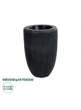20793 GloboStar®  Artificial Garden CASTLE 20793 Διακοσμητικό Πολυεστερικό Τσιμεντένιο Κασπώ Γλάστρα - Flower Pot Μαύρο Φ35 x Υ54cm