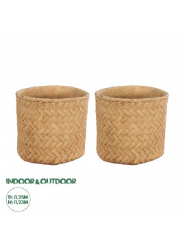 20799 GloboStar®  Artificial Garden MEDRANO 20799 ΣΕΤ 2 Διακοσμητικά Πολυεστερικά Τσιμεντένιά Κασπώ Γλάστρες - Flower Pots Μπεζ A:Φ25 x Υ23cm B:Φ25 x Υ23cm