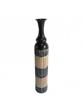 Διακοσμητικό βάζο δαπέδου Thund Inart μέταλλο σε μαύρη και φυσική απόχρωση Φ15.9x88.9