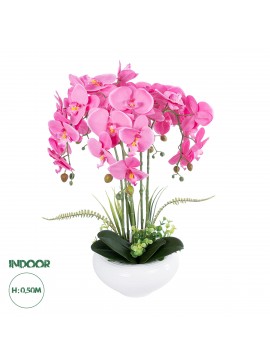 21124 GloboStar®  Artificial Garden PINK ORCHID 21124 Διακοσμητικό Φυτό Ροζ Ορχιδέα Υ50cm