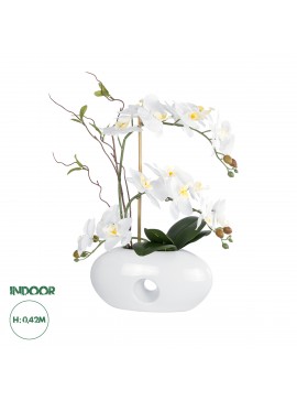 21125 GloboStar®  Artificial Garden WHITE ORCHID 21125 Διακοσμητικό Φυτό Λευκή Ορχιδέα Υ42cm